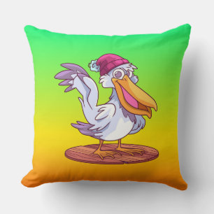 Coussin Pélican de Noël dessinée à la main de dessin animé