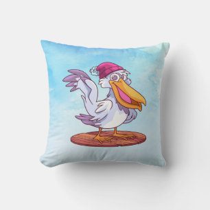 Coussin Pellican de Noël dessiné à la main en dessin animé