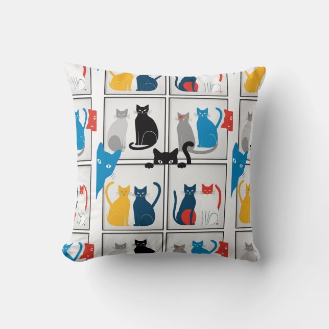 Coussin Pelucheux Patchwork de Chats Colorés (Recto)