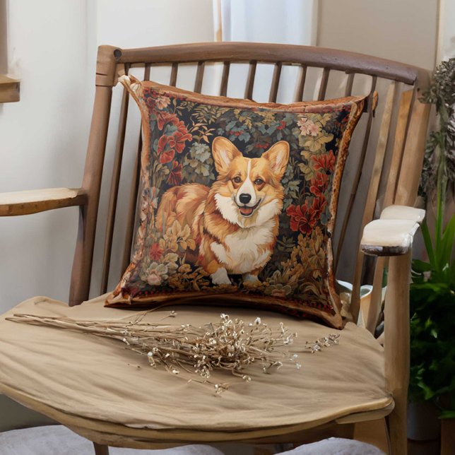 Coussin Pembroke Welsh Corgi dans un jardin de fleurs vict (Créateur téléchargé)