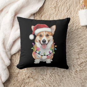 Coussin Pembroke Welsh Corgi Père Noël Lumières des arbres