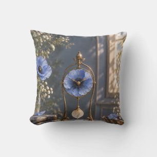 Coussin Pendule Élégante à Motif Botanique de Pavot Bleu