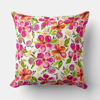 Coussin Pénélope Aquarelle Florale Réversible Rose/Orange