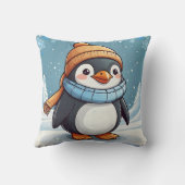 Coussin Penguin Cute Kawaii Casquette Brown Imprimer (Verso)