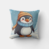 Coussin Penguin Cute Kawaii Casquette Brown Imprimer (Recto)