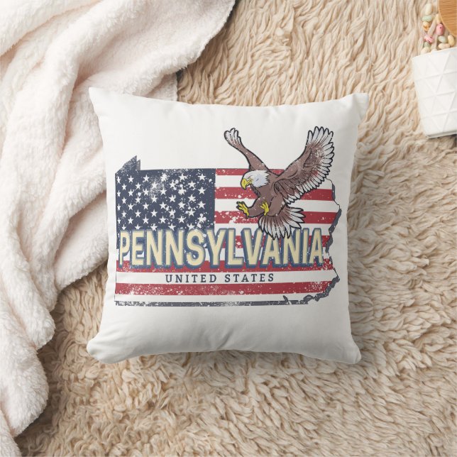 Coussin Pennsylvanie State Map États-Unis Vintage USA (Couverture)
