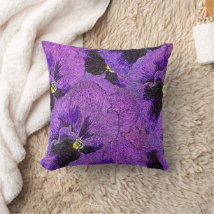 Coussin Pensées violettes, peinture abstraite, art floral
