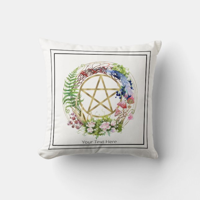 Coussin Pentacle Or Nature Fleurs de couronnes Bohème (Recto)
