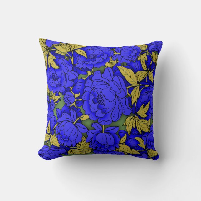 Coussin Peonies bleues (Recto)