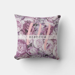 Coussin Peony Rose Roses Floral Monogramme Nom