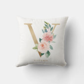 Coussin Pépinière de monogramme de lettre florale de faux (Verso)