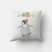 Coussin Pépinière de pingouin à fleurs rose pastel tropica (Verso)