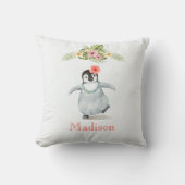 Coussin Pépinière de pingouin à fleurs rose pastel tropica (Recto)