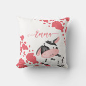 Coussin Pépinière de vache rose motif nom personnalisé (Recto)