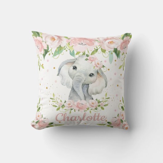 Coussin Pépinière d'éléphantes douces à fleurs roses (Recto)