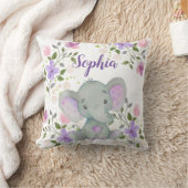 Coussin Pépinière d'éléphantes florales à l'aquarelle viol (Couverture)