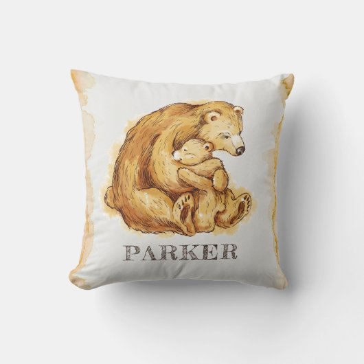Coussin Pépinière d'ours personnalisée aquarelle (Recto)