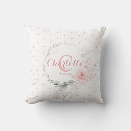 Coussin Pépinière Pois florale rose (Recto)