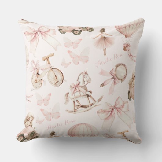 Coussin Pépinière rose Vintage personnalisée (Recto)