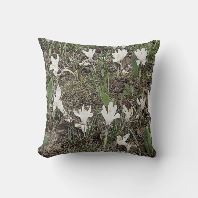 Coussin Perce-Neige Blancs dans l'Herbe de Printemps (Recto)