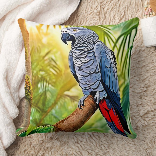 Coussin Perche de perroquet gris (Couverture)