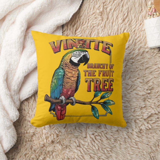 Coussin Perche visible : Perroquet en couleur sur un arbre (Couverture)