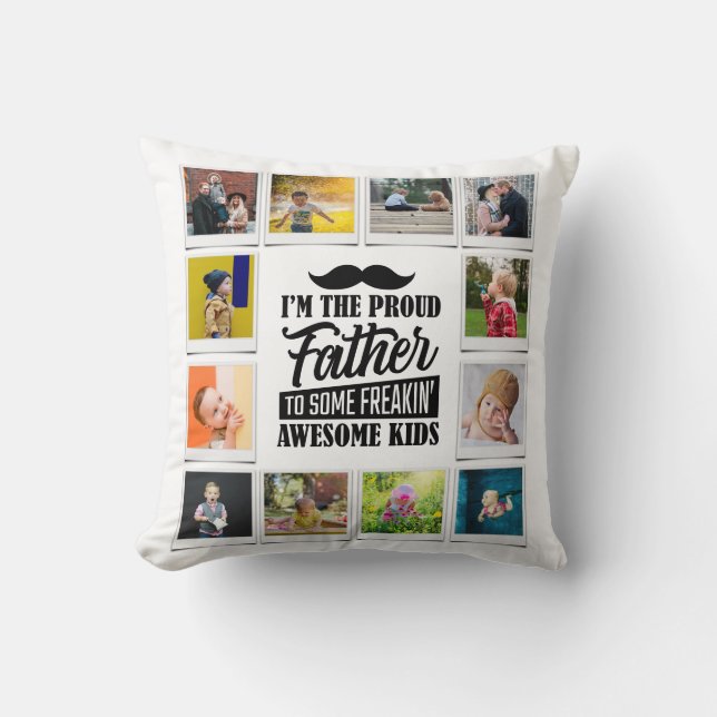 Coussin Père Anniversaire Awesome Enfants Photo Collage Bl (Recto)