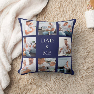 Coussin Père bébé photo collage marine bleu