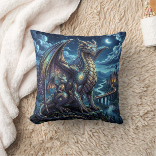 Coussin Père et fils dragons célestes éclairés par la lune