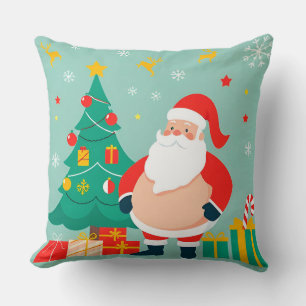 Coussin Père Noël avec sapin de Noël et cadeaux
