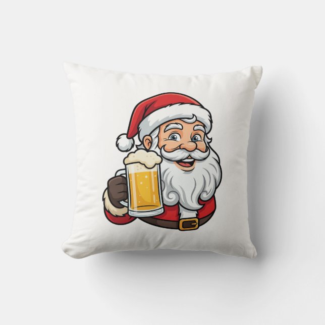 Coussin Père Noël buvant de la bière Graphique de Noël (Recto)