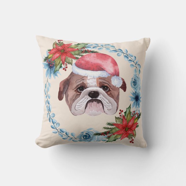 Coussin Père Noël Casquette Bulldog Holiday (Recto)