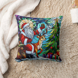 Coussin Père Noël célèbre par le sapin de Noël coloré