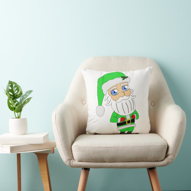 Coussin Père Noël chibi en costume vert (Chaise)