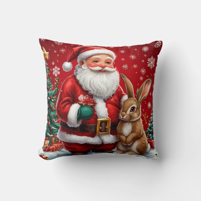 Coussin Père Noël classique avec lapin (Recto)