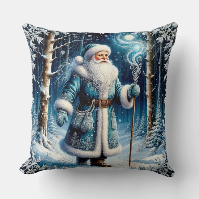 Coussin Père Noël dans une forêt enneigée magique (Recto)