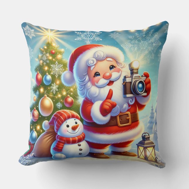 Coussin Père Noël dans une scène de Noël festive (Recto)