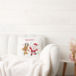 Coussin Père Noël dansant et rennes Fête de Noël