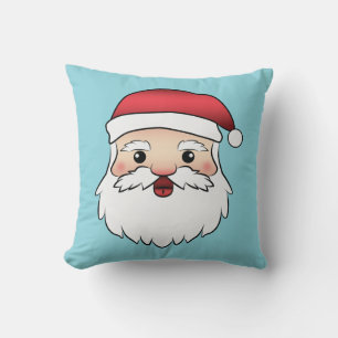 Coussin Père Noël de dessin animé heureux sur fond bleu