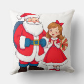 Coussin Père Noël de Noël avec une fille heureuse (Verso)