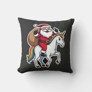 Coussin Père Noël de Noël chevauchant une licorne - Filles