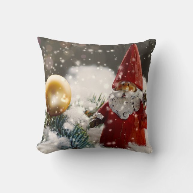 Coussin Père Noël de Noël dans la neige (Recto)