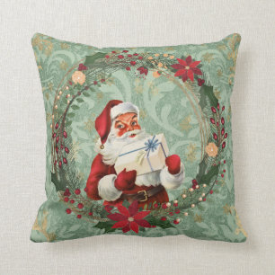 Coussin Père Noël de Noël et couronne