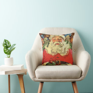 Coussin Père Noël de Noël vintage dans un traîneau avec de