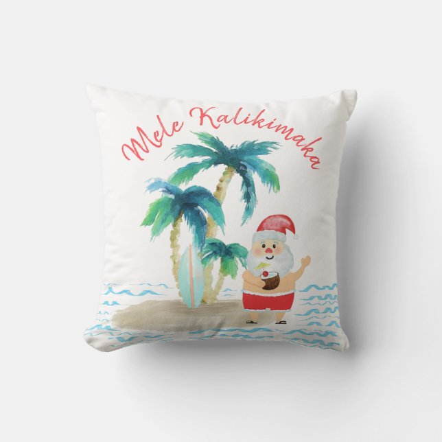 Coussin Père Noël de surf tropical Mele Kalikimaka Noël (Recto)