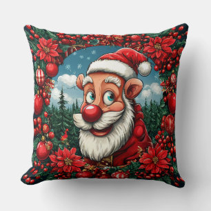 Coussin Père Noël drôle avec Couronne et Ornements