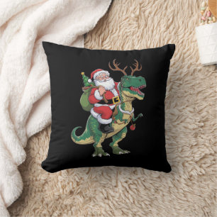 Coussin Père Noël équitation Dinosaur T-Rex Noël Escadron