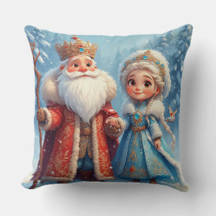 Coussin Père Noël et la Fée des Neiges célébrant Noël