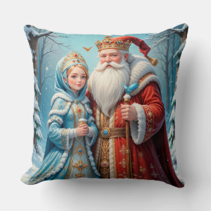 Coussin Père Noël et la Fée des Neiges célébrant Noël