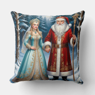 Coussin Père Noël et la Fée des Neiges célébrant Noël